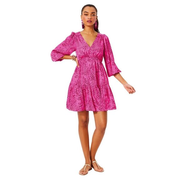 Lilly Pulitzer Deacon 3/4 Sleeve Dress Cerise Pink Pattern - Picture 2 of 9